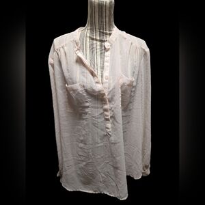 Dalia Collection Light Pink Buttoned Mandarin Collar Blouse